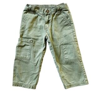 Vtg 90s Buster Brown Kids Cargo Pants Green Toddler Size 2T Elastic Waist Cotton